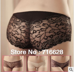 Panties-Free shipping  Women's Sexy Bud silk type transparent  carry buttock briefs  Underwear 4pieces/lot Variety of color