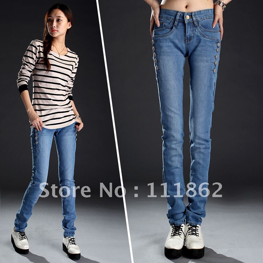 Pants elastic skinny pants buttons jeans female trousers pencil pants