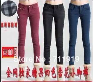 Pants with velvet thickening elastic jeans female slim pencil pants#9127