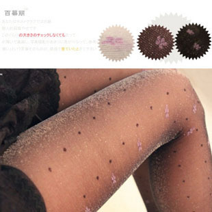 Pantyhose silveryarn small flower black grey white sexy stockings