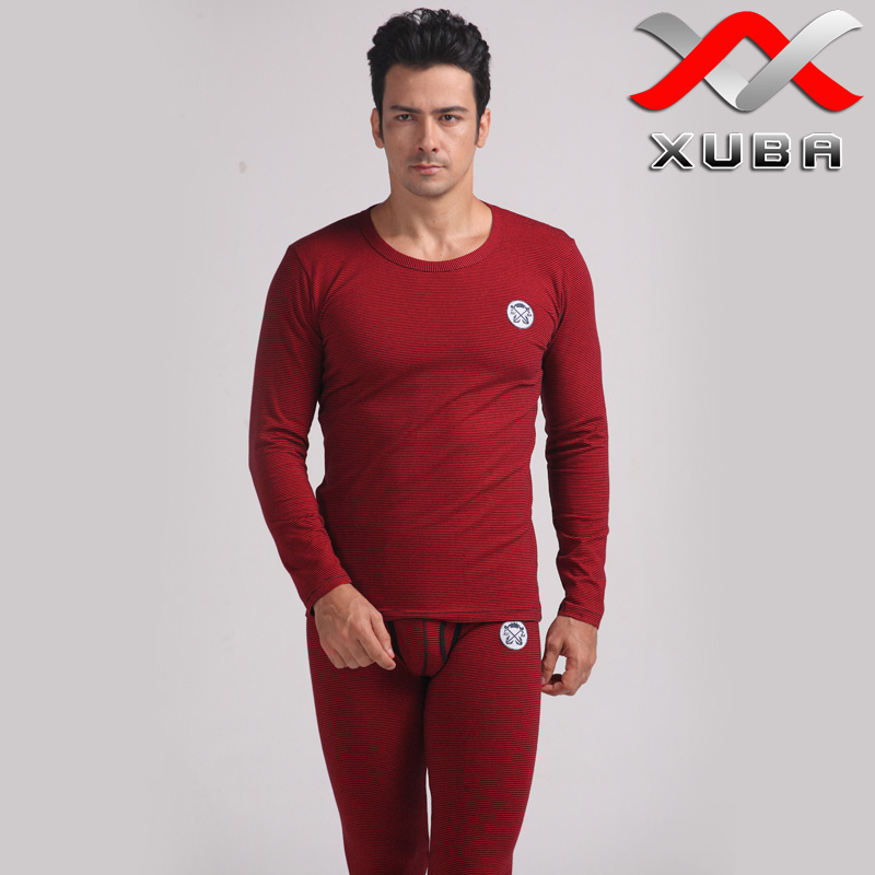 Parcel post 100% cotton thermal underwear upperwear male stripe elastic thermal top long johns male