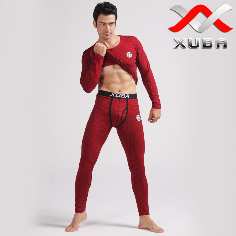 Parcel post Stripe slim high quality 100% cotton thermal underwear male thermal set