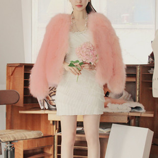 Partysu 2012 autumn and winter beautiful pink short design turkey wool fur coat