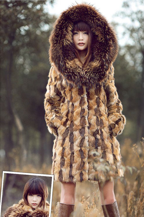 Patched Long mink fur coat jacket outwear vest coats with hooded