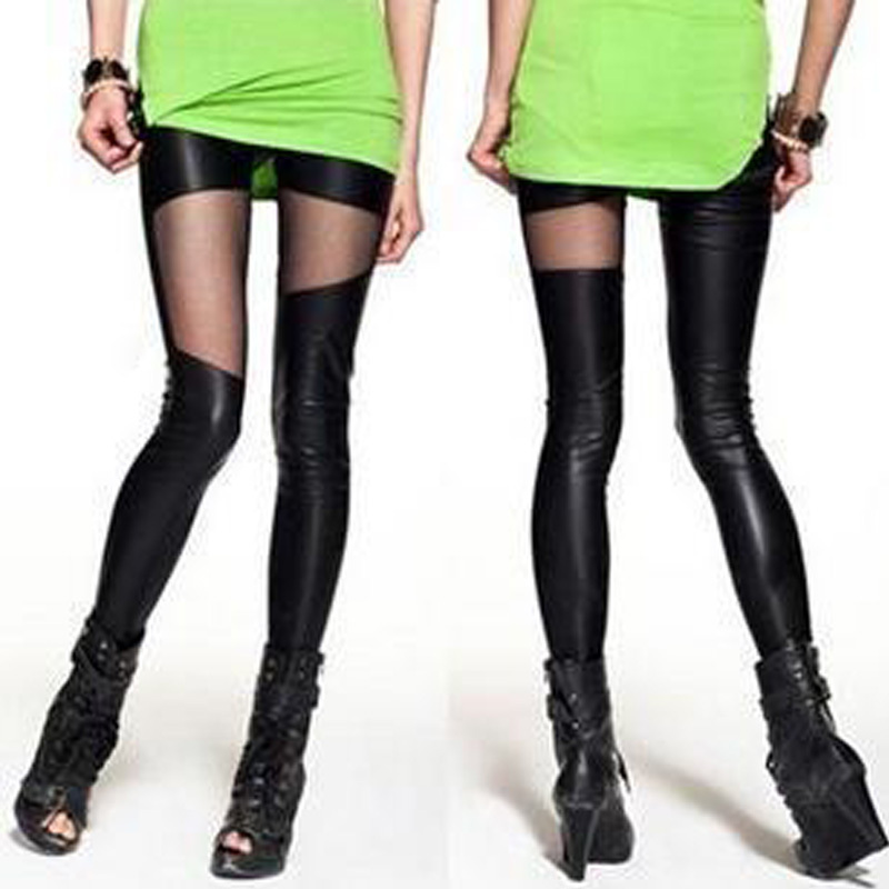 Patchwork faux leather legging autumn and winter plus size personality female legging wholesale