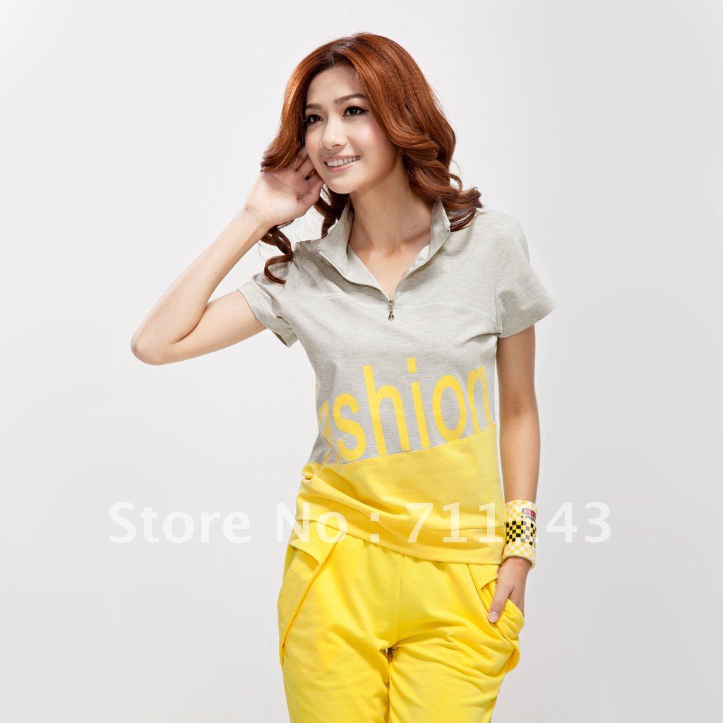 Patchwork short-sleeve set women's slim t-shirt summer 2012 sportswear shank length trousers