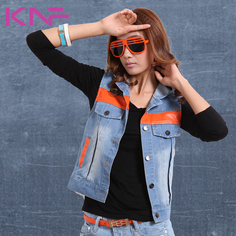 Patchwork water wash denim vest sleeveless small vest female spring and summer denim outerwear