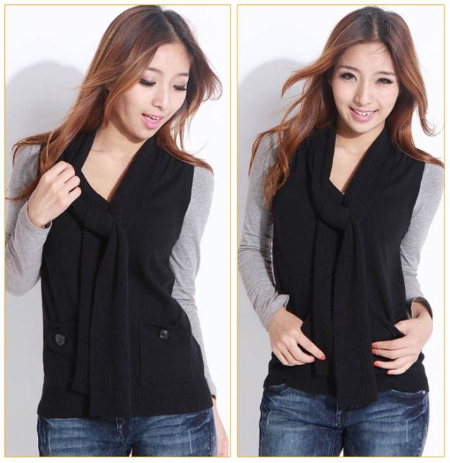 Pd style spring and autumn rabbit hair blended fabric scarf collar women's sleeveless sweater