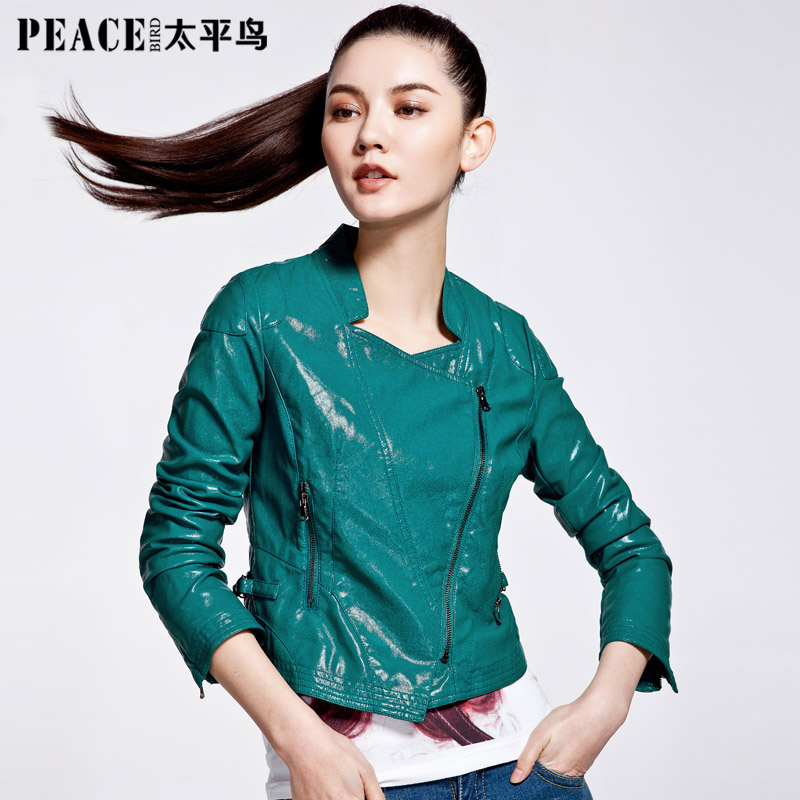 PEACEBIRD women's 2013 spring new arrival slim front fly long-sleeve PU outerwear japanned leather zipper leather clothing