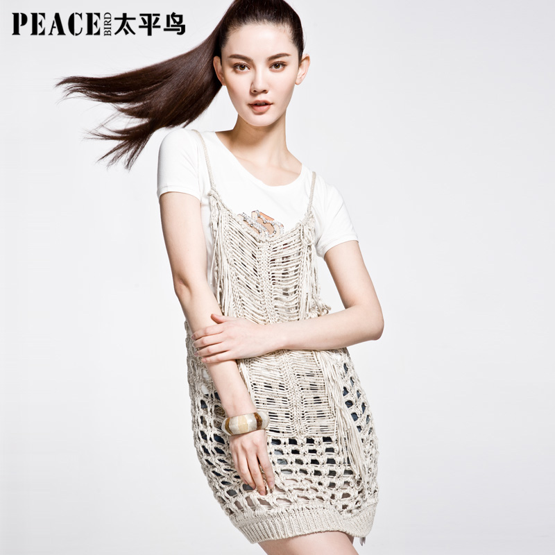 PEACEBIRD women's 2013 spring new arrival slim sweet pullover mesh spaghetti strap sweater female