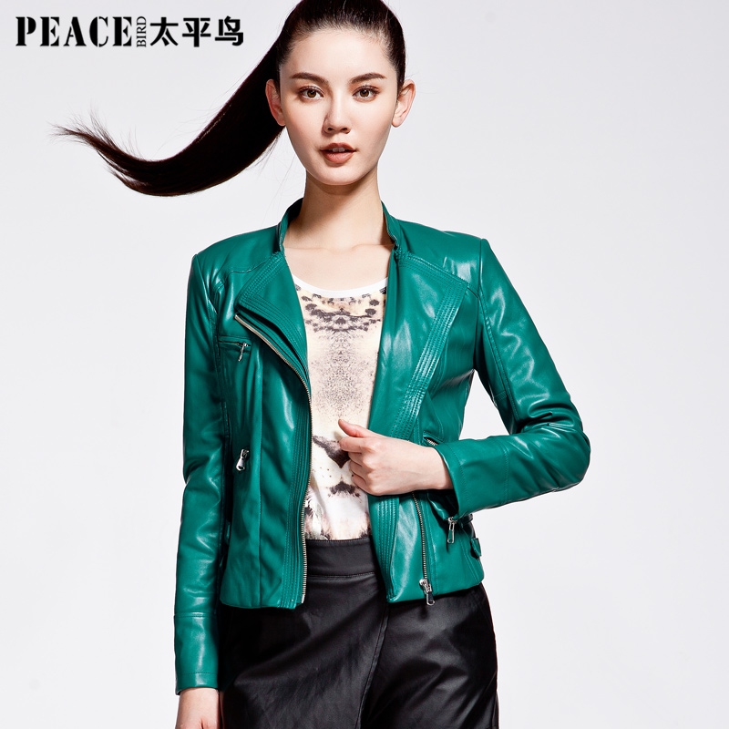 PEACEBIRD women's 2013 spring sweet long-sleeve zipper type PU outerwear jacket fashion female