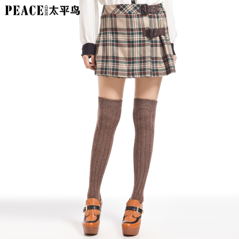 PEACEBIRD women's plaid leather short skirt fresh vintage a-line skirt bust skirt