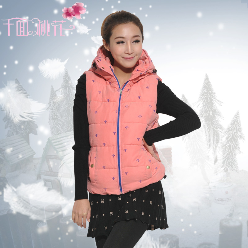 Peach blossom suede fabric embroidered with a hood cotton vest female down cotton vest female