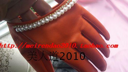 Pearl diamond gloves orange gloves genuine leather gloves