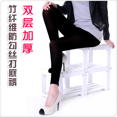 Pearl loop pile velvet thick bamboo charcoal fiber thickening wire classic black ankle length legging warm pants