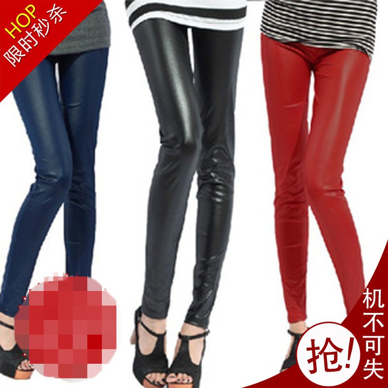 Personality plus size pants female legging autumn tight faux leather legging autumn and winter ankle length trousers