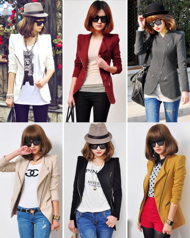 Personalized Cool Lady Lapel Shrug Oblique Zip Jacket Coat 6 Color 4 Size