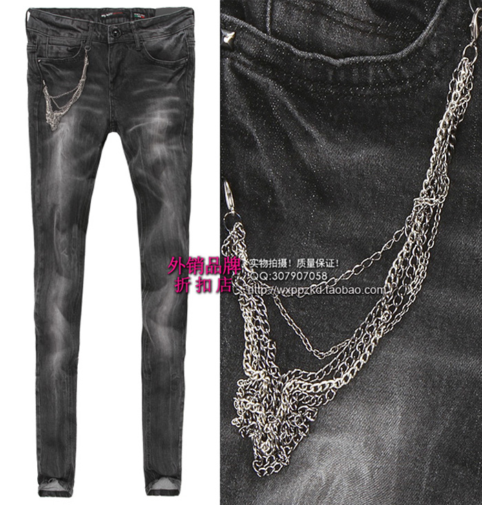 Personalized metal gualian 2012 black crumple wearing white slim skinny jeans pencil pants