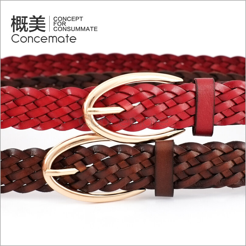 Personalized multicolour knitted belt women's casual all-match genuine leather strap c094