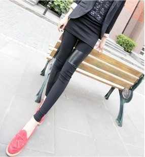 Personalized pants irregular faux leather patchwork thin basic trousers free shipping