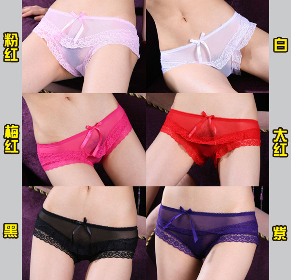 Perspectivity panties sexy gauze lace decoration low-waist women's trigonometric panties 2097