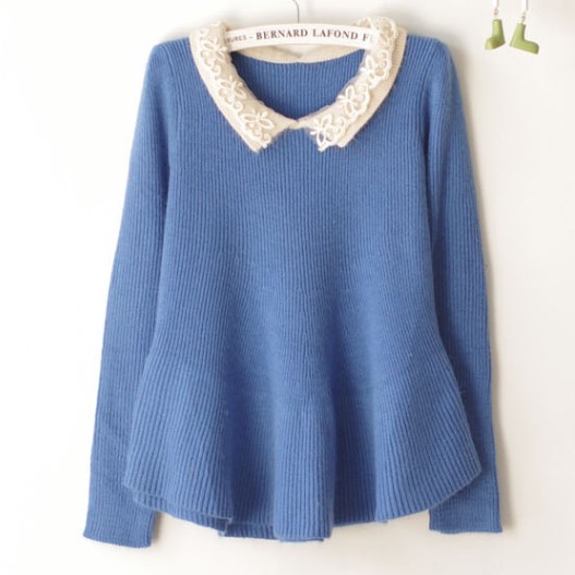 Peter pan collar slim sweater women's long-sleeve 2013 spring sweet elegant small fresh skirt top