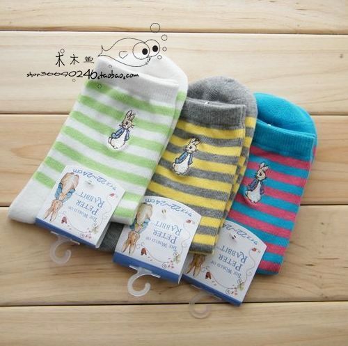 Peter rabbit stripe female cotton socks handmade golden double