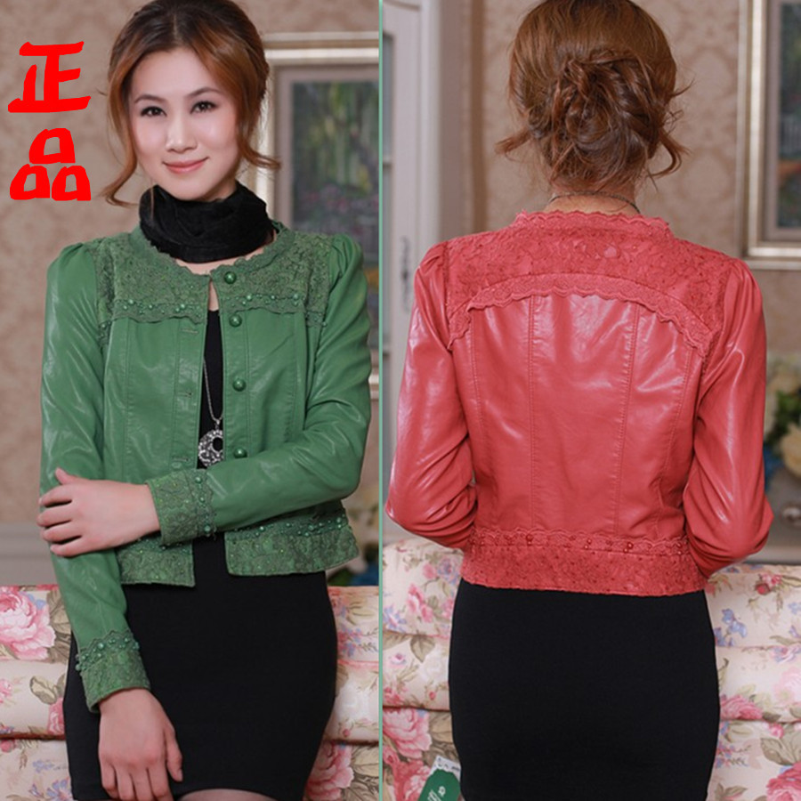 Pew outerwear 2012 autumn women's slim short design leather clothing motorcycle water wash PU leather jacket plus size