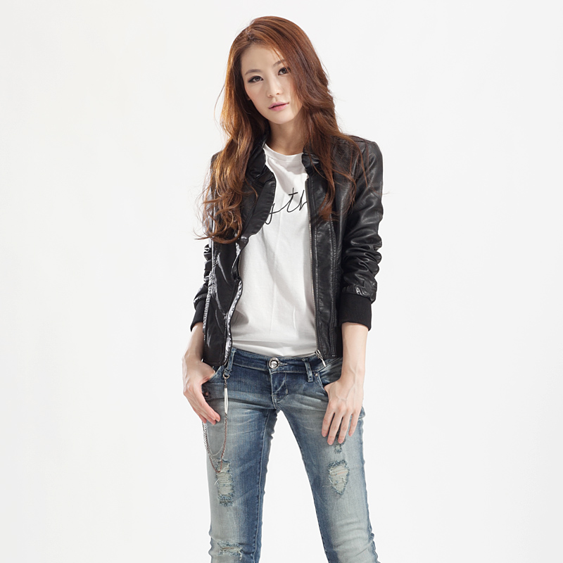 Pew outerwear 2012 leather u outerwear female stand collar leather clothing slim motorcycle jacket women's leather jacket 1117