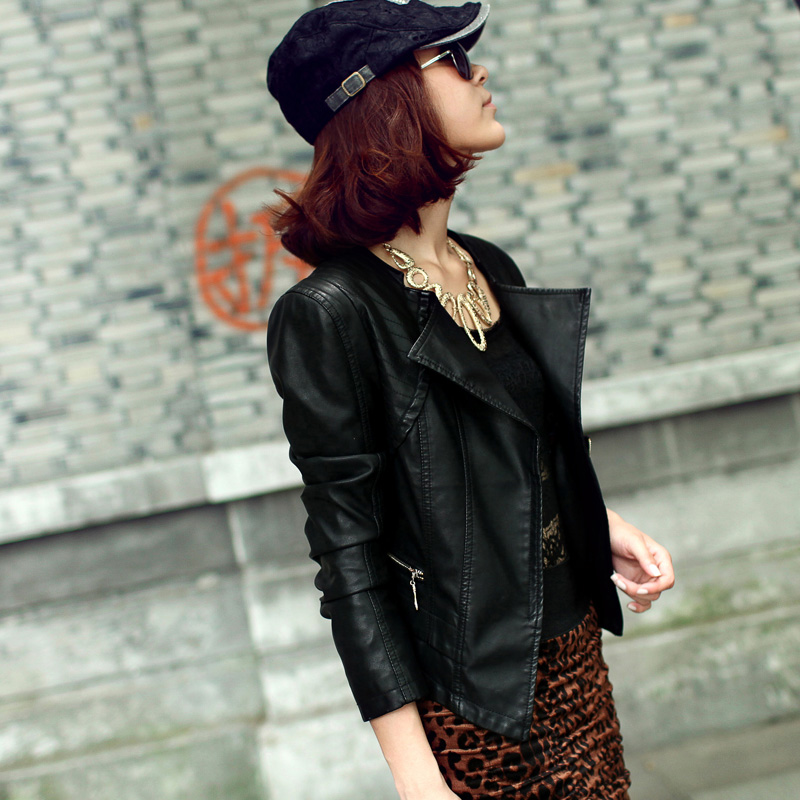 Pew outerwear 2012 turn-down collar slim short design leather clothing female leather women's jacket short jacket 98003