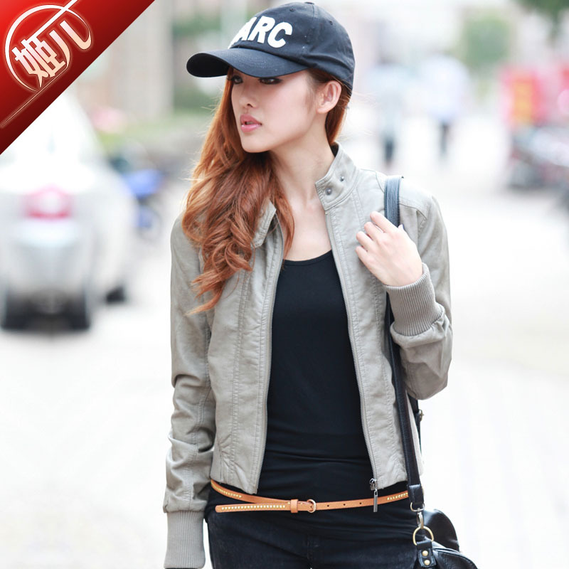 Pew outerwear 2012 women's female motorcycle clothing stand collar slim women's leather clothing