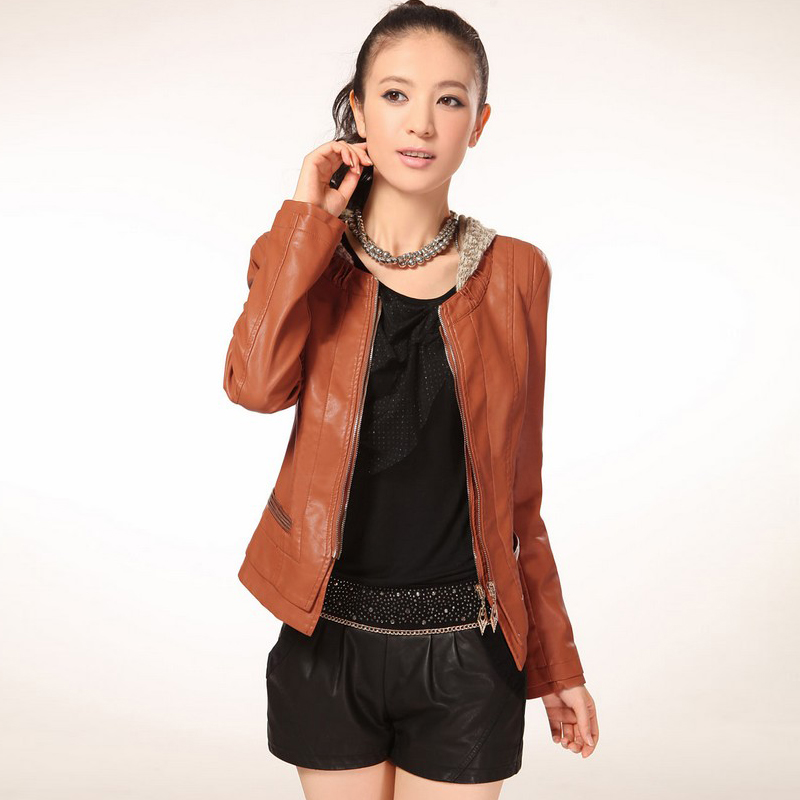 Pew outerwear 2012 women's motorcycle leather u female leather clothing short design plus size professional women's 2806