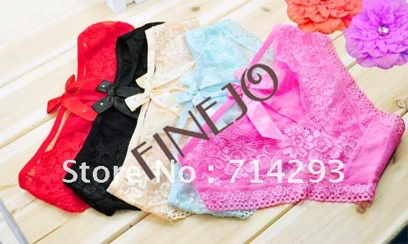 Pierced Butterfly lace sexy underwear princess ladies panties butterfly tie with diamond lace temperament briefs 626