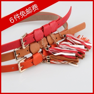 Pigskin thin belt genuine leather tassel women's belt strap accounting clothing