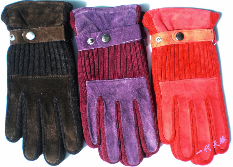 Pigskin women's  genuine leather  winter  male women's cycling  thermal finger gloves