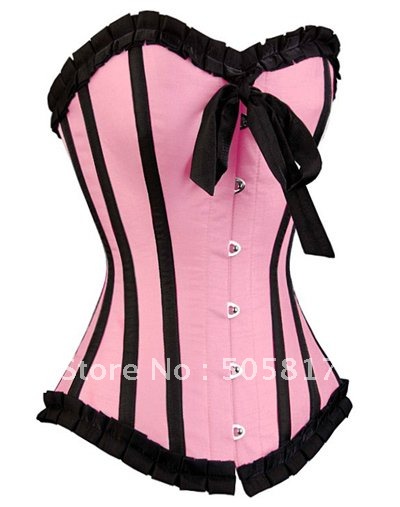 Pink blue green red white S~2XL Sexy corset with G-sting satin shaper over bust bustier strapless