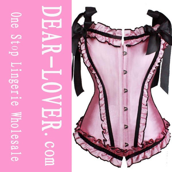 Pink Corset , Wide Ruffle and Double Bows Corset LC5159 + Cheaper price + Free Shipping+ Fast Delivery