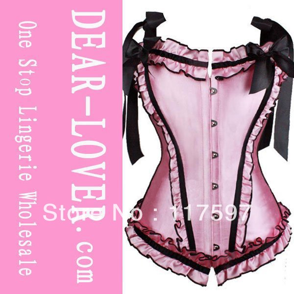 Pink Corset , Wide Ruffle and Double Bows Corset LC5159 + Cheaper price + Free Shipping+ Fast Delivery