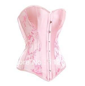 Pink floral satin lace up boned corset busiter lingerie bodyshaper factory supplier drop ship S-2XL   M0168