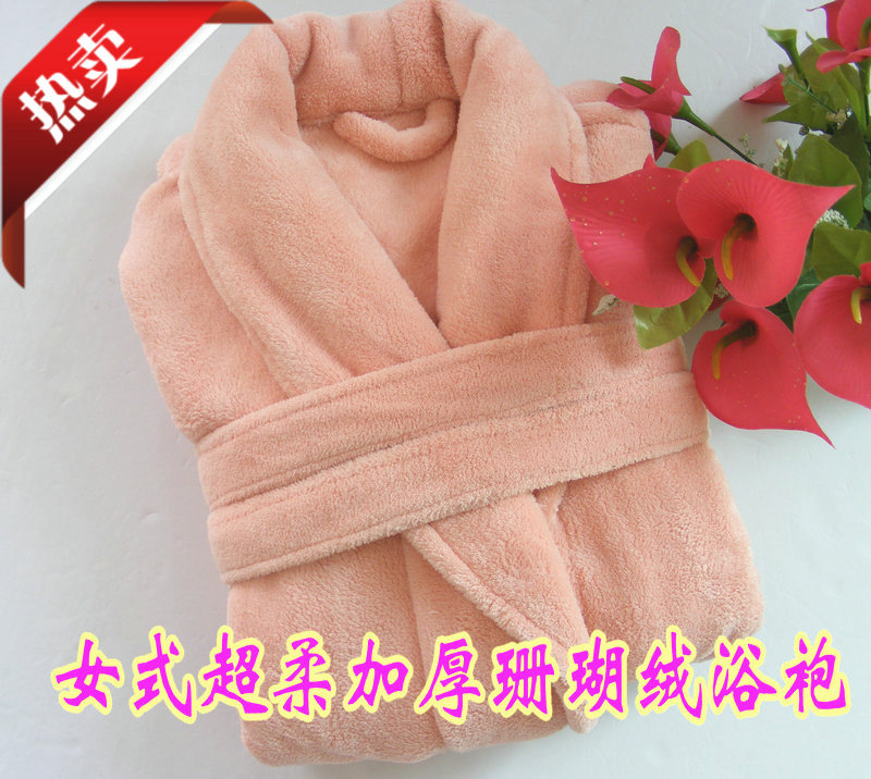 Pink jacarandas coral fleece thickening bathrobe soft lengthen robe women's winter bathrobe