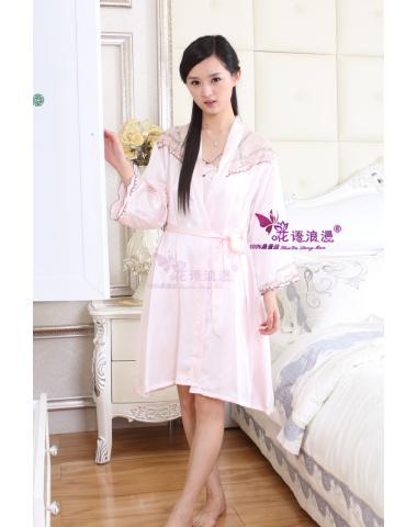 Pink n120-3 romantic florid silk sleepwear noble robe