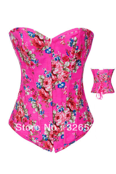 Pink Sexy Overbust Print Flower Corset Dress LB4456 Size S M L XL 2XL