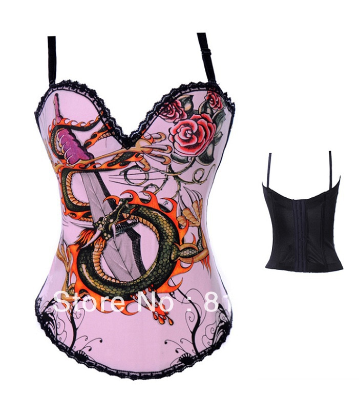 Pink Sexy Strap Lion Pattern Corset Size S M L XL XXL Free shipping + Dropship