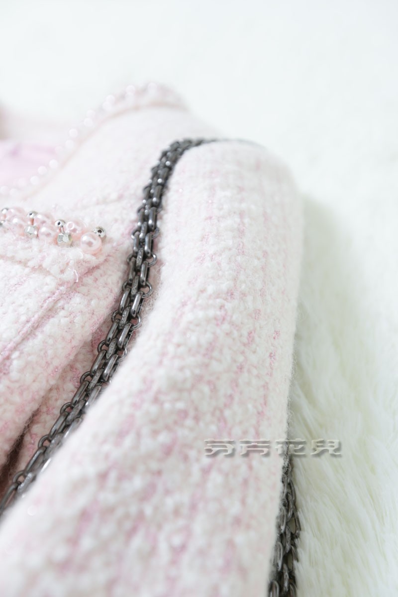 Pink small high quality silveryarn beading thick woolen winter one-piece dress female skirt set