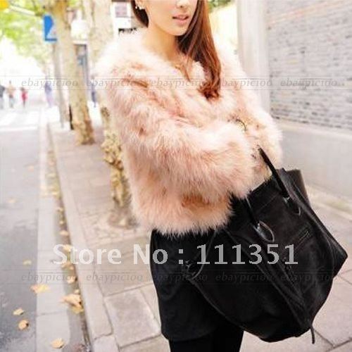 Pink Women Faux Ostrich Feather Fur Coat Jacket Tops Long Sleeve Celebrity Style