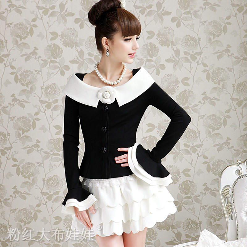 Pinkdabuwawa High Quality Boutique Garment 2012 autumn black-and-white xiangpin elegant slim women outerwear