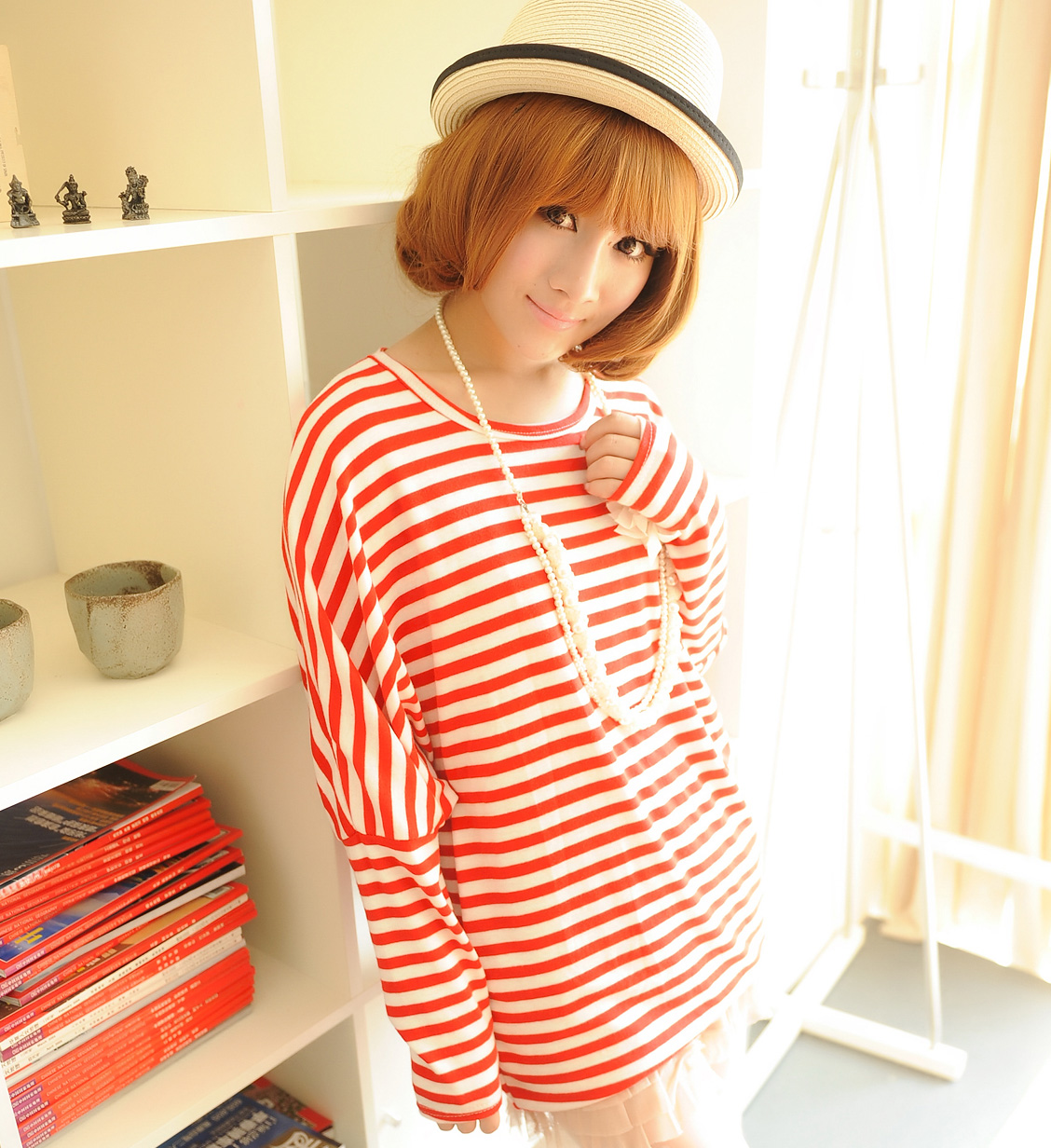 Piti house maternity clothing spring and autumn knitted stripe top stripe maternity top 23109