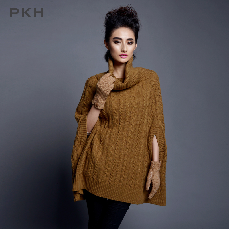 Pkh 189 polo-necked collar knitted cape cloak sweater women outerwear 121203