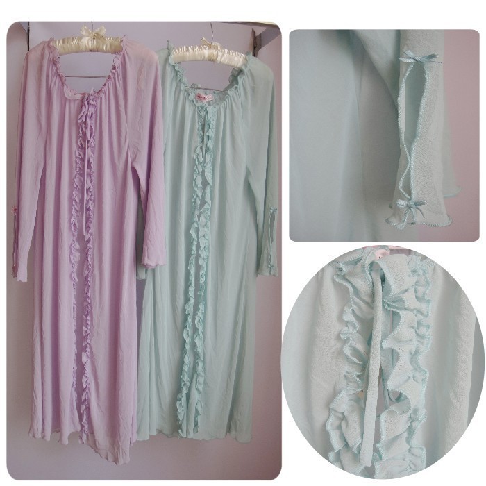 Placketing laciness chiffon robe bathrobes transparent sexy