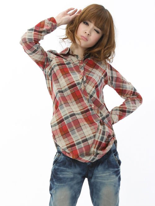 Plaid Shirt For Woman,Red Plaid Sweety Shirt Drop Shipping,New&Cheap 2012 Shirt,3 Days Leading,Wholesale Price/1 Pcs/Lot-KK828